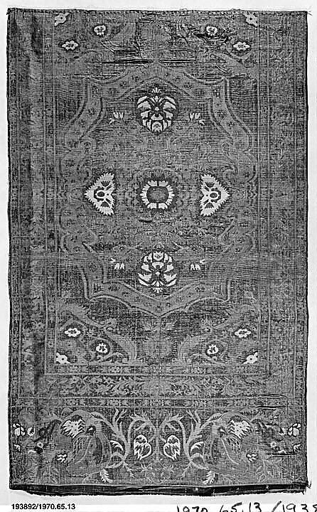 Textile Fragment, Silk, metal wrapped thread, hemp