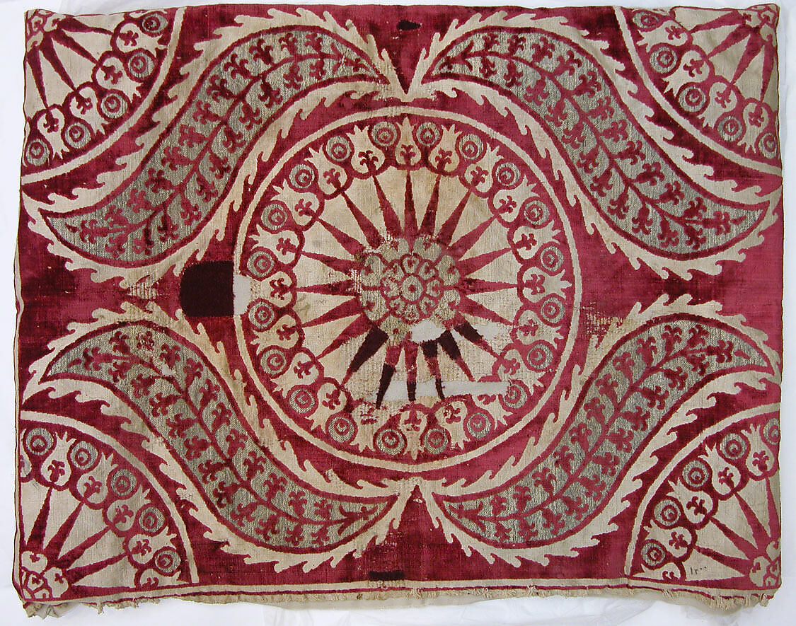 Cushion Cover (Yastik), Silk, cotton, and metal wrapped thread; cut and voided velvet, brocaded. 
