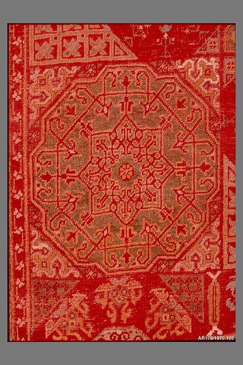 Five Medallion Carpet, Wool (warp, weft, and pile); asymmetrically knotted pile
