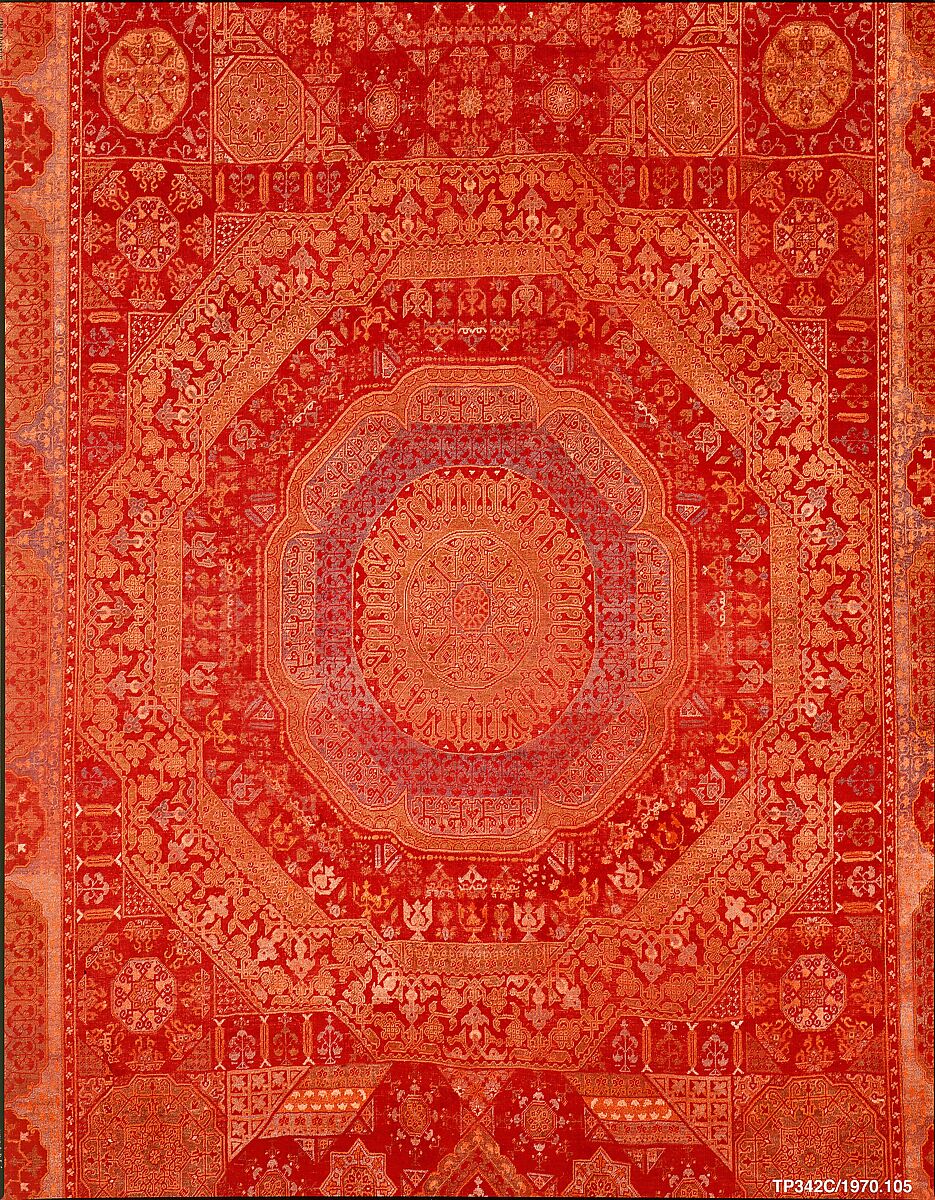 Five Medallion Carpet, Wool (warp, weft, and pile); asymmetrically knotted pile