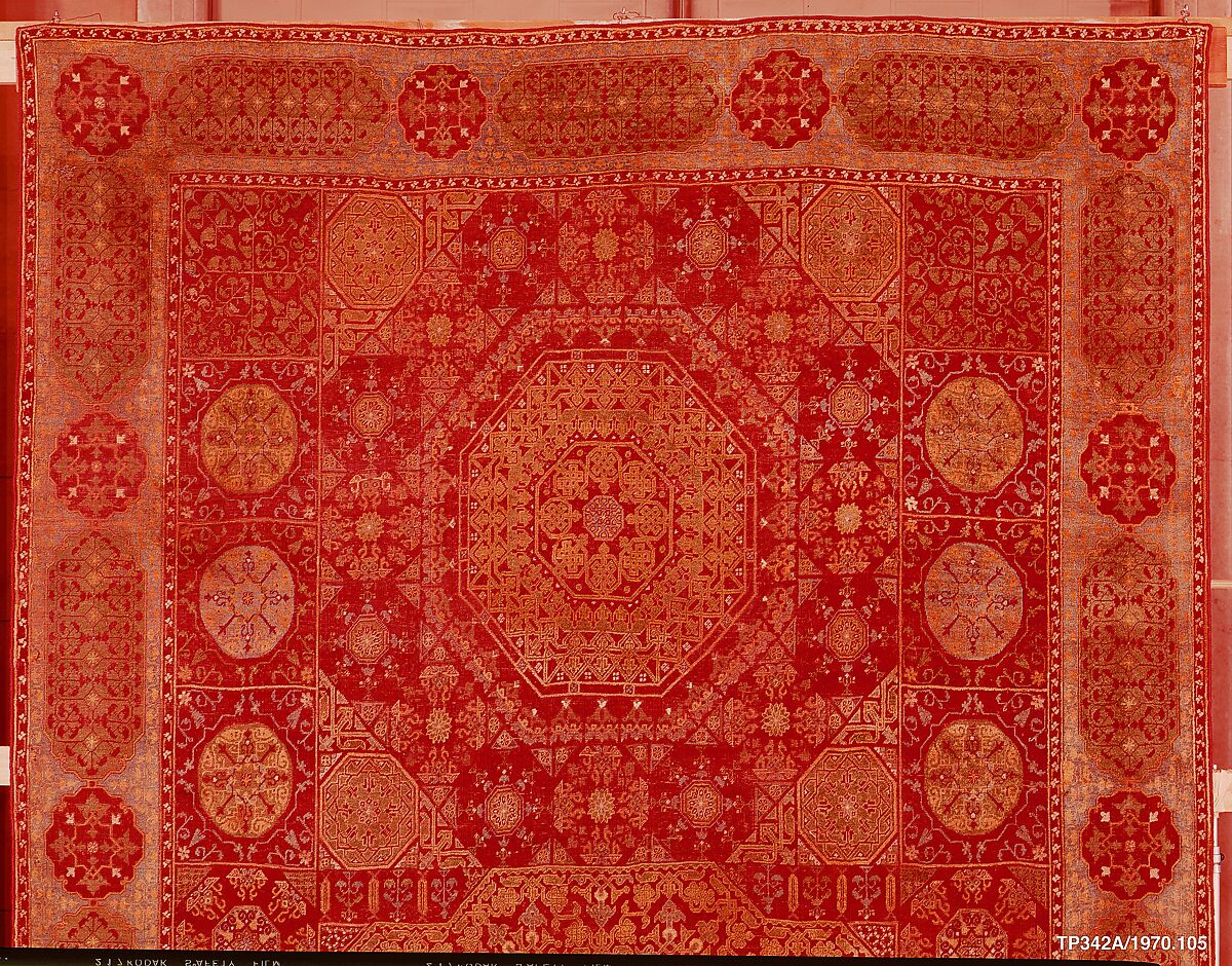Five Medallion Carpet, Wool (warp, weft, and pile); asymmetrically knotted pile