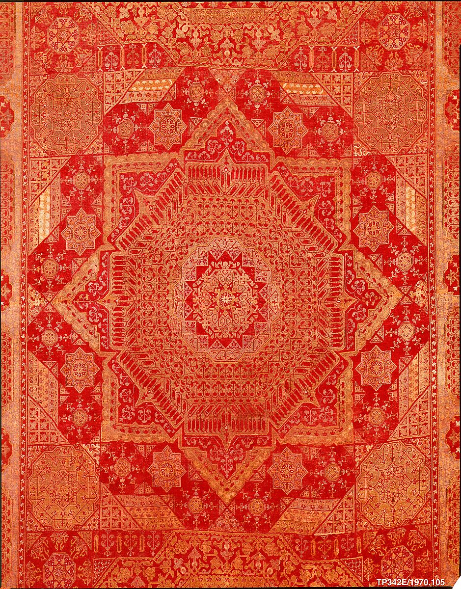 Five Medallion Carpet, Wool (warp, weft, and pile); asymmetrically knotted pile