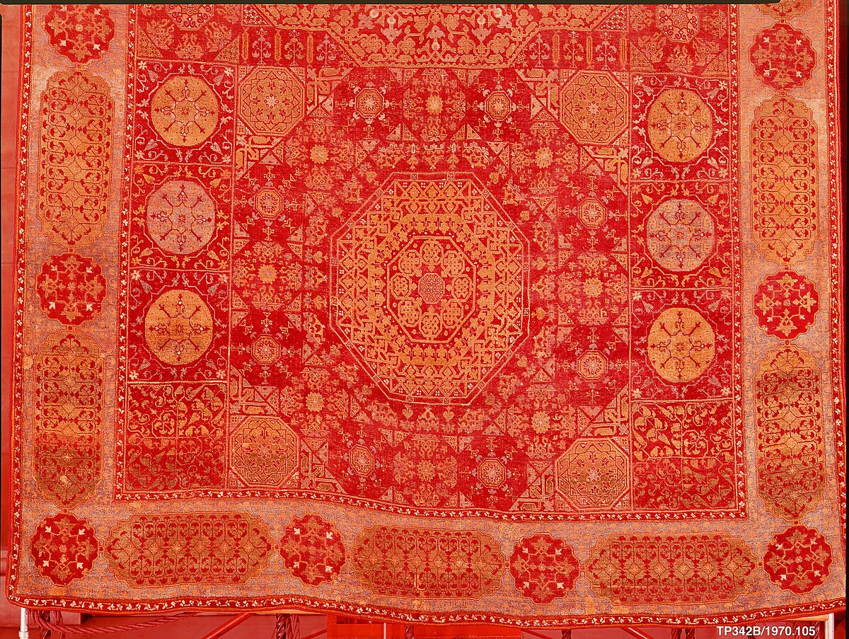 Five Medallion Carpet, Wool (warp, weft, and pile); asymmetrically knotted pile