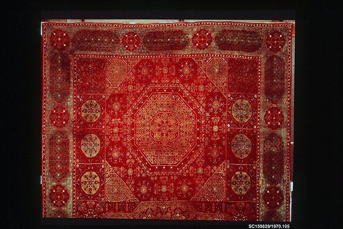 Five Medallion Carpet, Wool (warp, weft, and pile); asymmetrically knotted pile