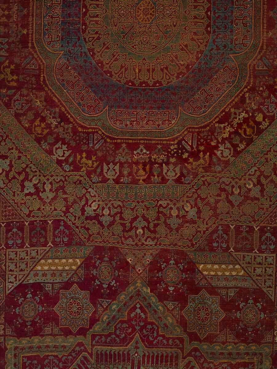Five Medallion Carpet, Wool (warp, weft, and pile); asymmetrically knotted pile
