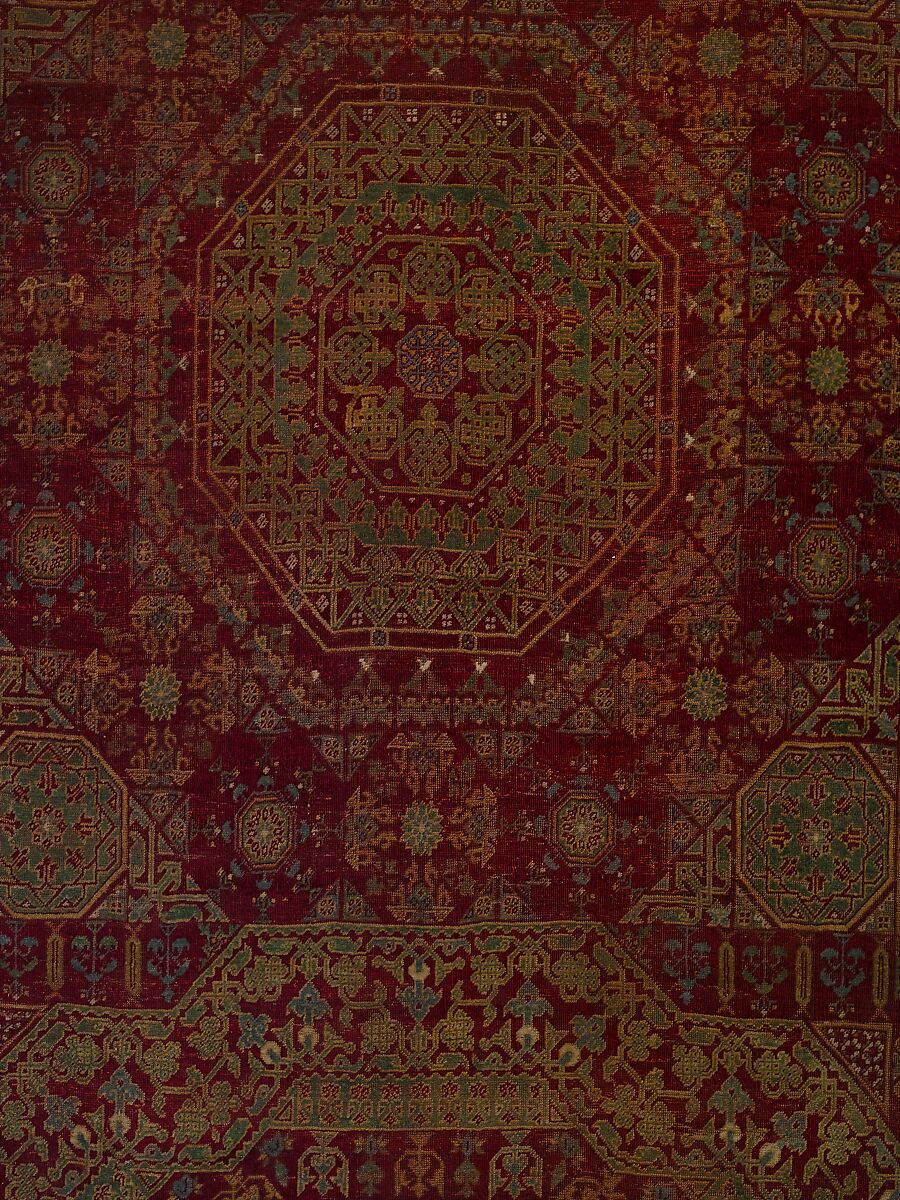 Five Medallion Carpet, Wool (warp, weft, and pile); asymmetrically knotted pile