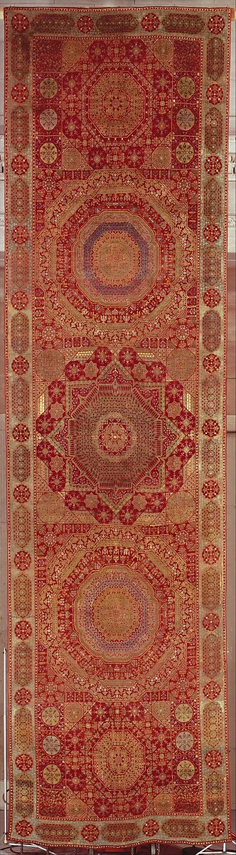 Five Medallion Carpet, Wool (warp, weft, and pile); asymmetrically knotted pile