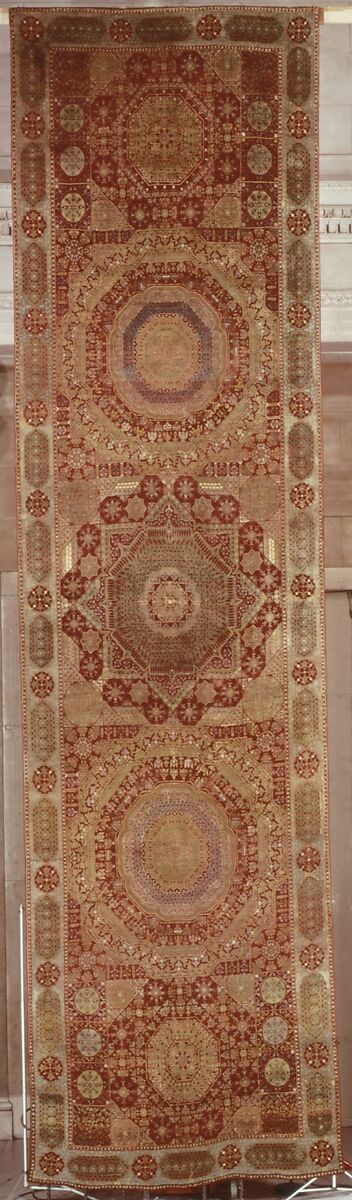 Five Medallion Carpet, Wool (warp, weft, and pile); asymmetrically knotted pile