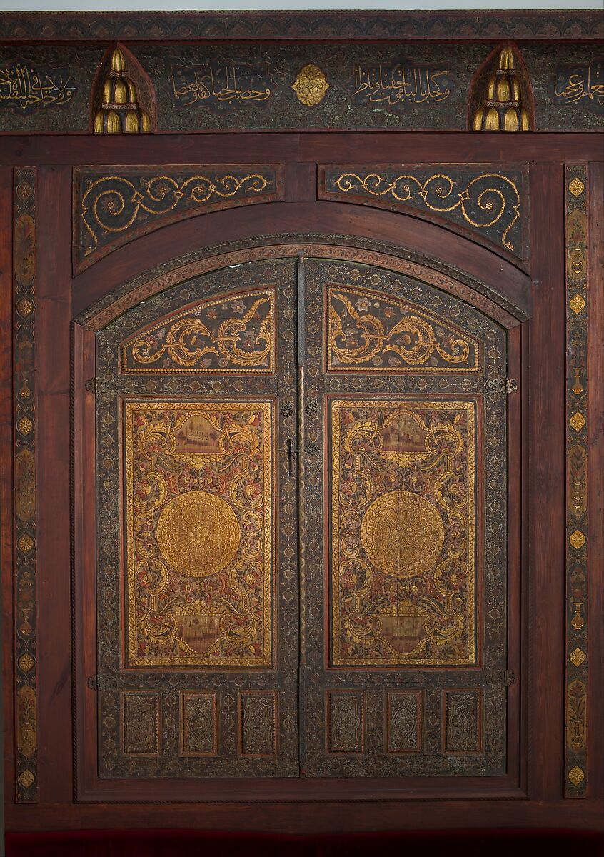 Damascus Room, Wood (poplar) with gesso relief, gold and tin leaf, glazes and paint; wood (cypress, poplar, and mulberry), mother-of-pearl, marble and other stones, stucco with glass, plaster ceramic tiles, iron, brass