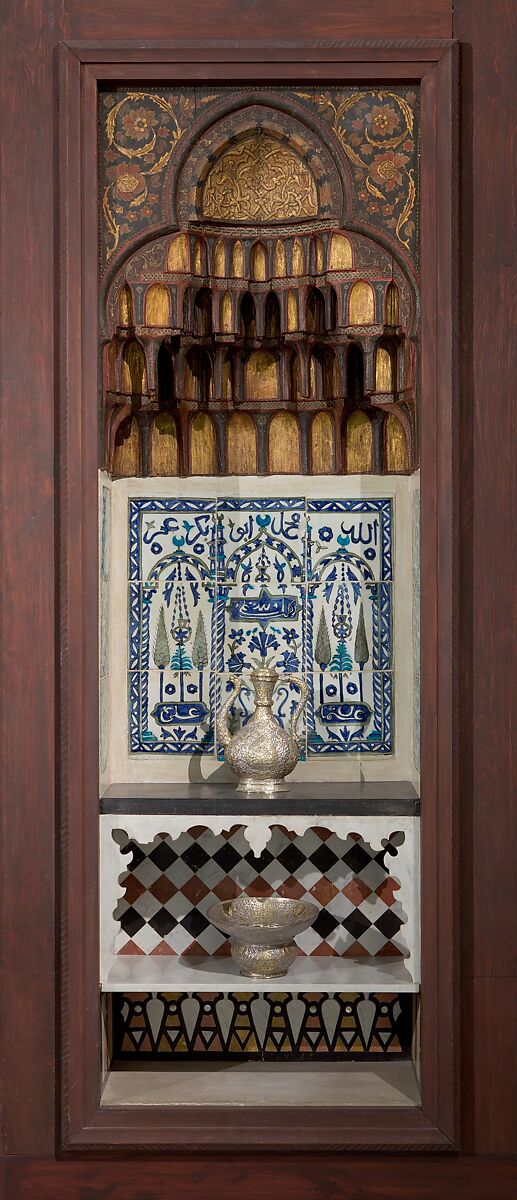 Damascus Room, Wood (poplar) with gesso relief, gold and tin leaf, glazes and paint; wood (cypress, poplar, and mulberry), mother-of-pearl, marble and other stones, stucco with glass, plaster ceramic tiles, iron, brass
