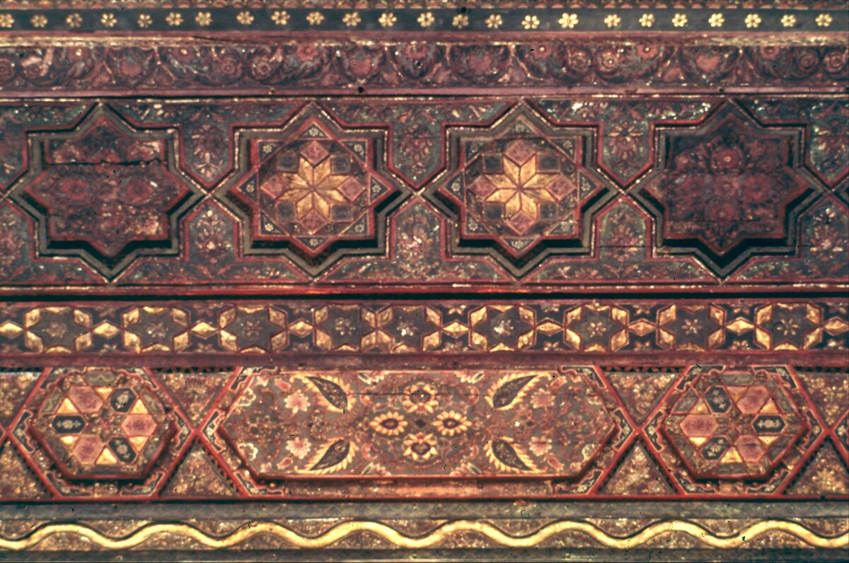 Damascus Room, Wood (poplar) with gesso relief, gold and tin leaf, glazes and paint; wood (cypress, poplar, and mulberry), mother-of-pearl, marble and other stones, stucco with glass, plaster ceramic tiles, iron, brass