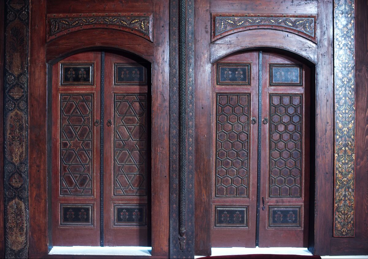 Damascus Room, Wood (poplar) with gesso relief, gold and tin leaf, glazes and paint; wood (cypress, poplar, and mulberry), mother-of-pearl, marble and other stones, stucco with glass, plaster ceramic tiles, iron, brass