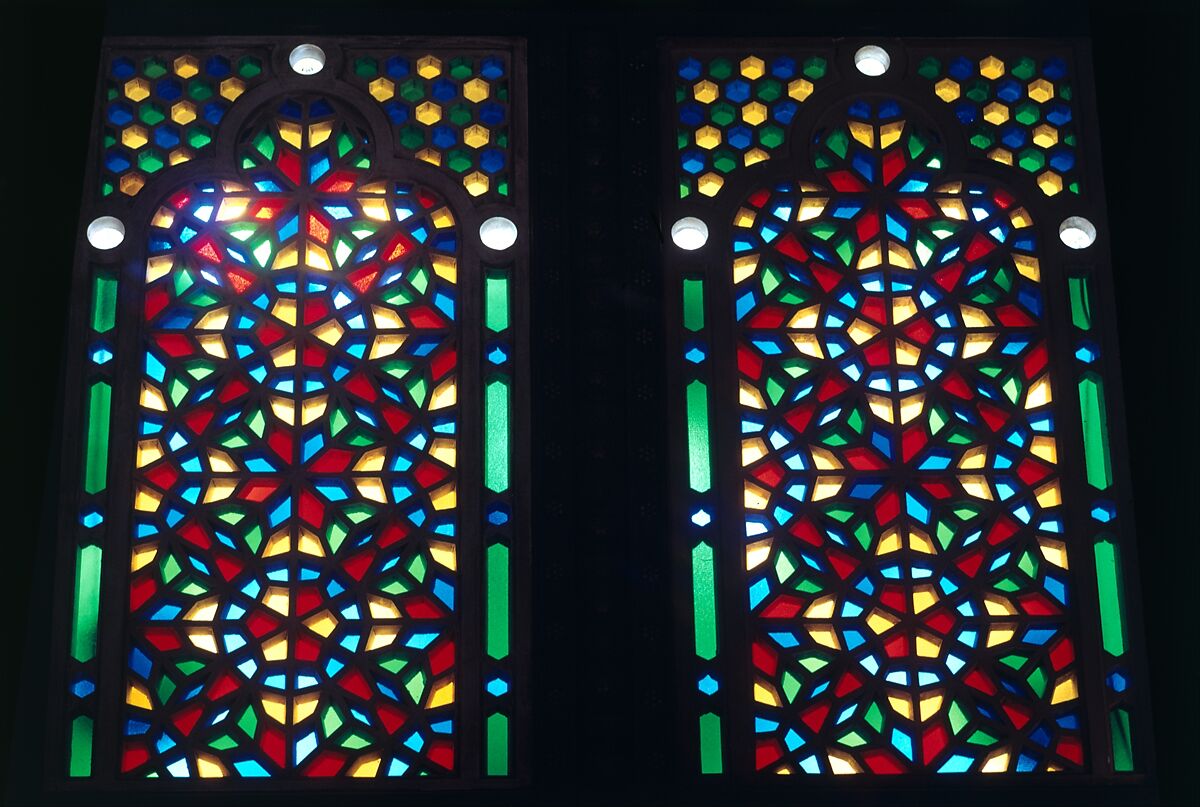 Damascus Room, Wood (poplar) with gesso relief, gold and tin leaf, glazes and paint; wood (cypress, poplar, and mulberry), mother-of-pearl, marble and other stones, stucco with glass, plaster ceramic tiles, iron, brass