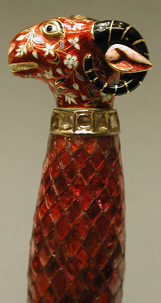 Jeweled and Enameled Ram's Head Dagger, Hilt: Gold, enameled and set with precious stones; kundan technique
Blade: steel