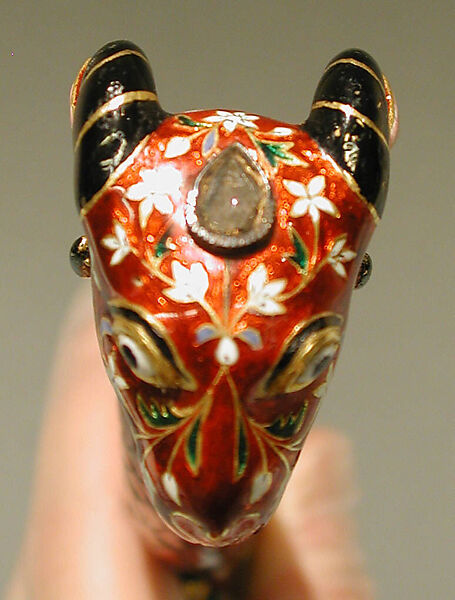 Jeweled and Enameled Ram's Head Dagger, Hilt: Gold, enameled and set with precious stones; kundan technique
Blade: steel