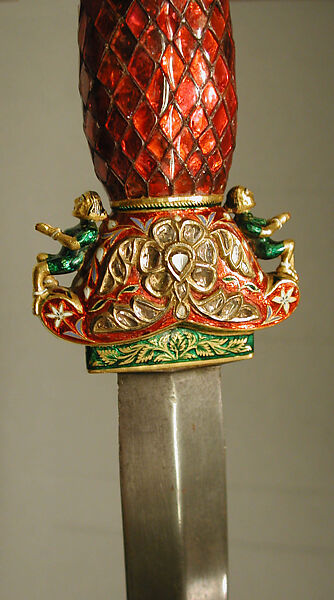 Jeweled and Enameled Ram's Head Dagger, Hilt: Gold, enameled and set with precious stones; kundan technique
Blade: steel