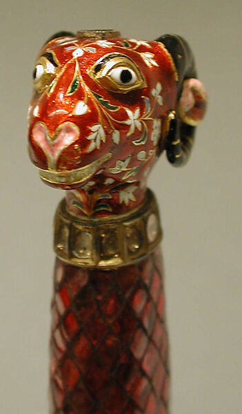 Jeweled and Enameled Ram's Head Dagger, Hilt: Gold, enameled and set with precious stones; kundan technique
Blade: steel