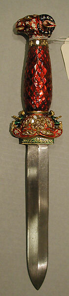 Jeweled and Enameled Ram's Head Dagger, Hilt: Gold, enameled and set with precious stones; kundan technique
Blade: steel