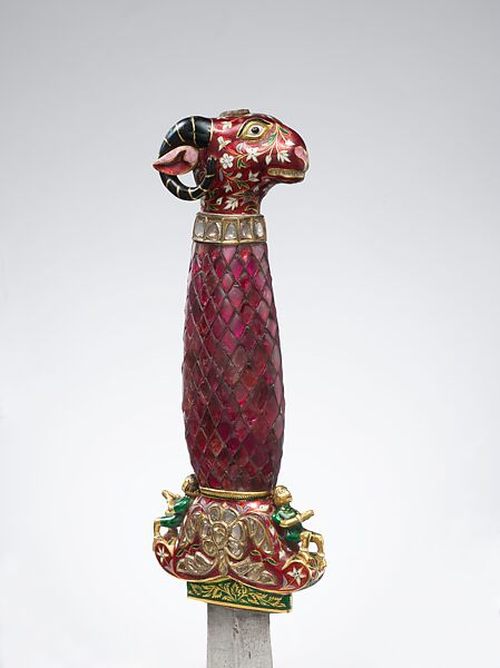 Jeweled and Enameled Ram's Head Dagger, Hilt: Gold, enameled and set with precious stones; kundan technique
Blade: steel
