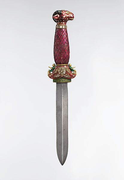 Jeweled and Enameled Ram's Head Dagger, Hilt: Gold, enameled and set with precious stones; kundan technique
Blade: steel 