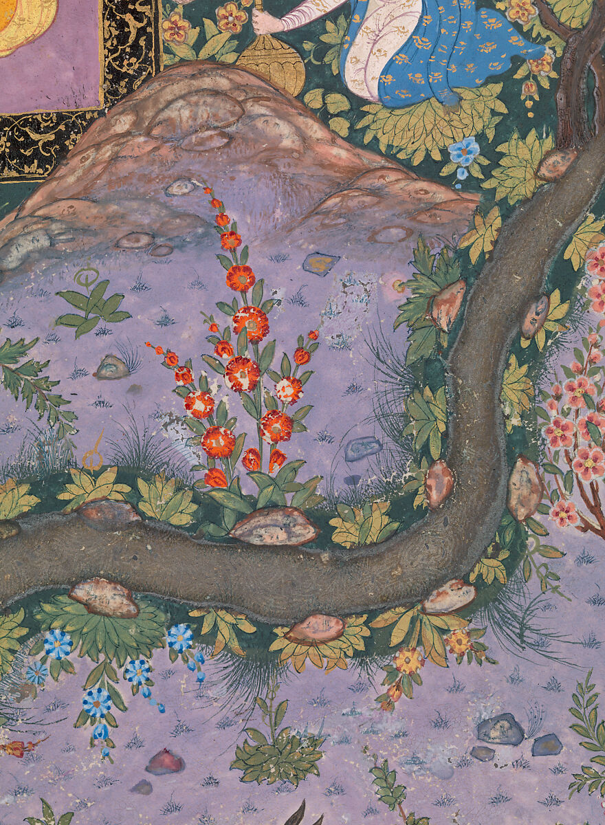 "Bizhan Receives an Invitation through Manizha's Nurse", Folio 300v from the Shahnama (Book of Kings) of Shah Tahmasp, Abu'l Qasim Firdausi (Iranian, Paj ca. 940/41–1020 Tus), Opaque watercolor, ink, silver, and gold on paper