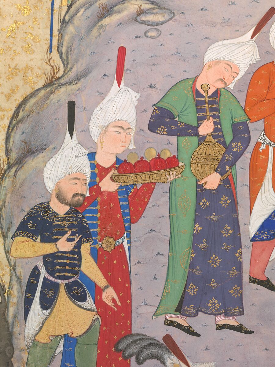 "Gushtasp Proves His Archery before Caesar," Folio 404r from the Shahnama (Book of Kings) of Shah Tahmasp, Abu'l Qasim Firdausi (Iranian, Paj ca. 940/41–1020 Tus), Opaque watercolor, ink, silver, and gold on paper