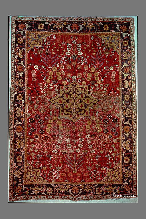 Vase Carpet, Cotton (warp), silk (weft), wool (weft and pile); asymmetrically knotted pile