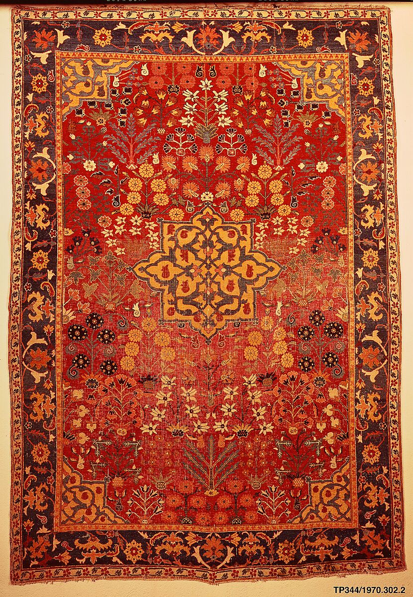 Vase Carpet, Cotton (warp), silk (weft), wool (weft and pile); asymmetrically knotted pile