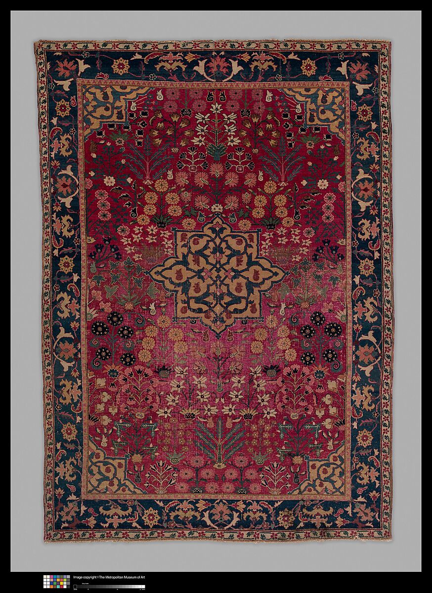 Vase Carpet, Cotton (warp), silk (weft), wool (weft and pile); asymmetrically knotted pile 