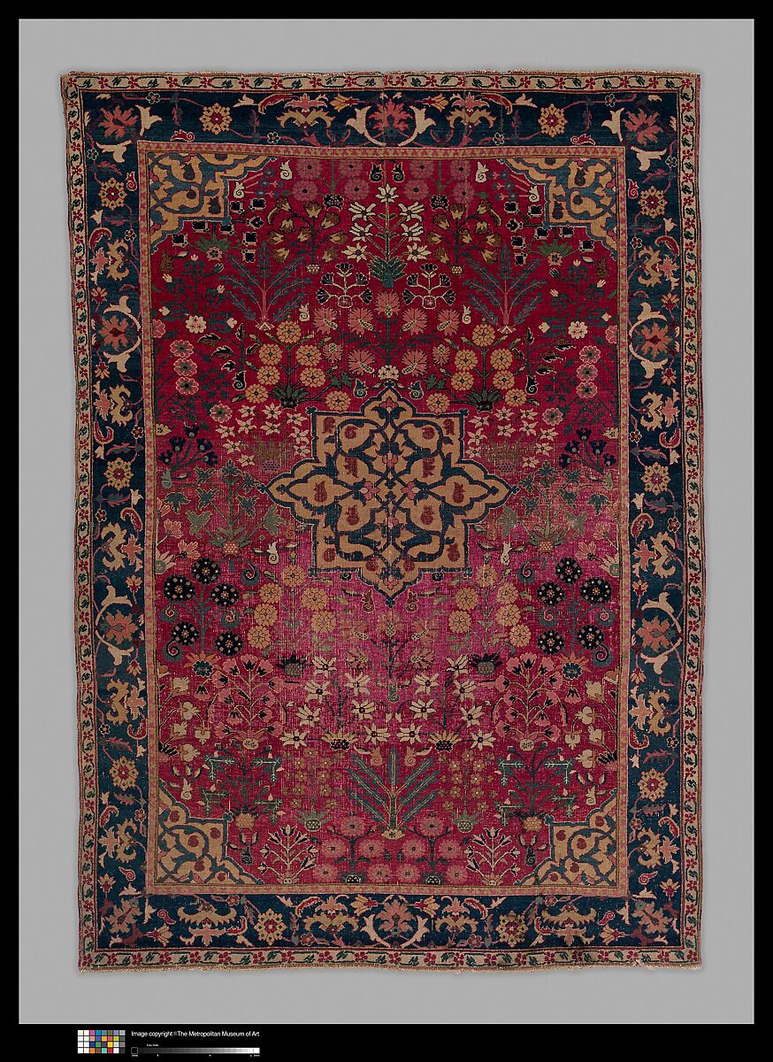 Vase Carpet, Cotton (warp), silk (weft), wool (weft and pile); asymmetrically knotted pile