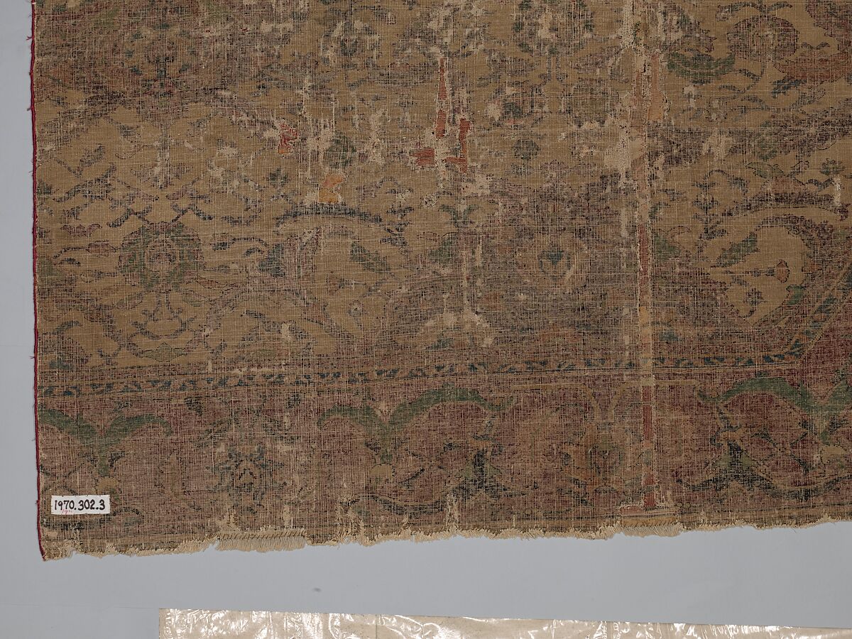 Carpet Fragment, Cotton (warp and weft), silk (weft), wool (pile); asymmetrically knotted pile