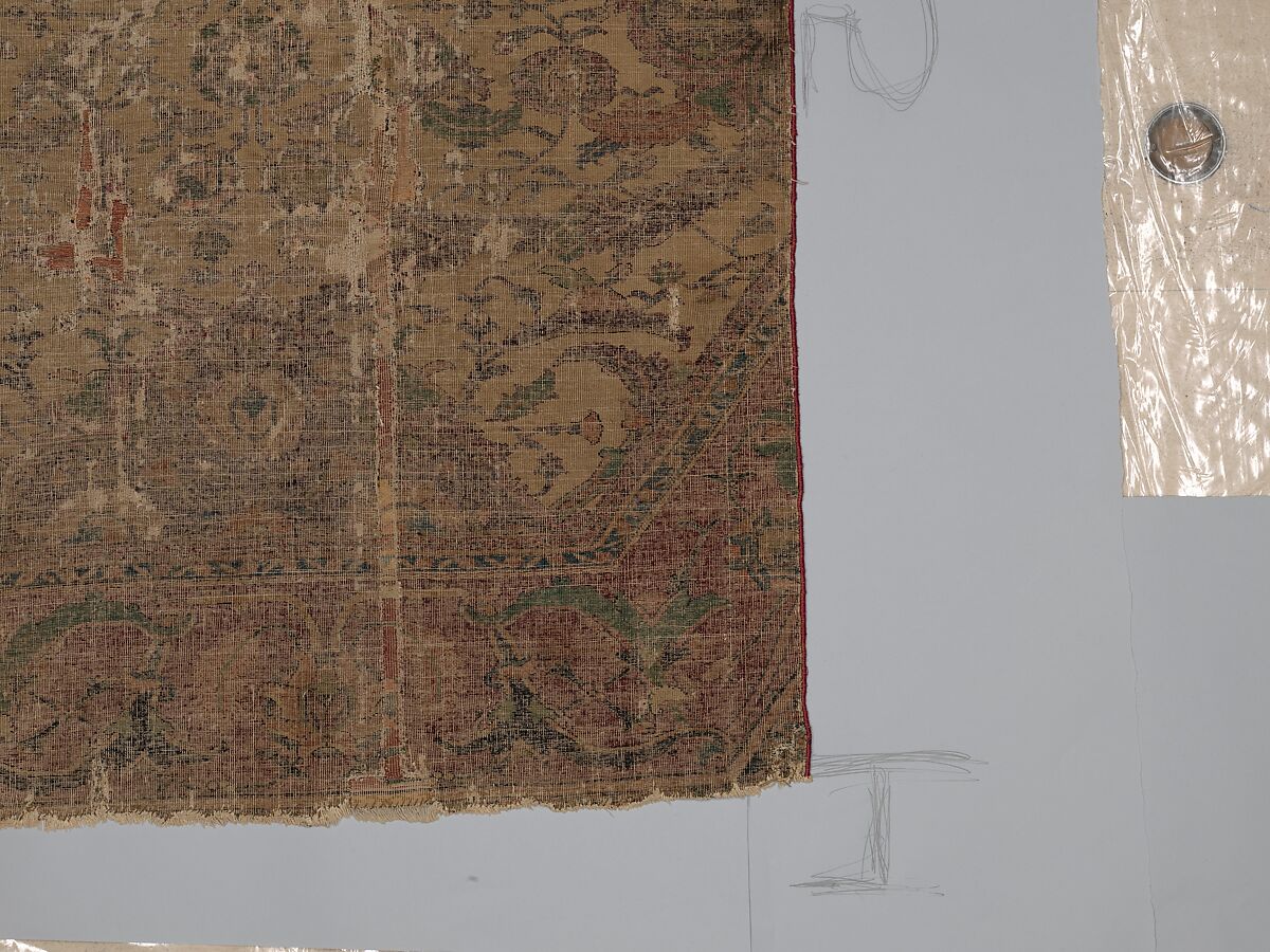 Carpet Fragment, Cotton (warp and weft), silk (weft), wool (pile); asymmetrically knotted pile