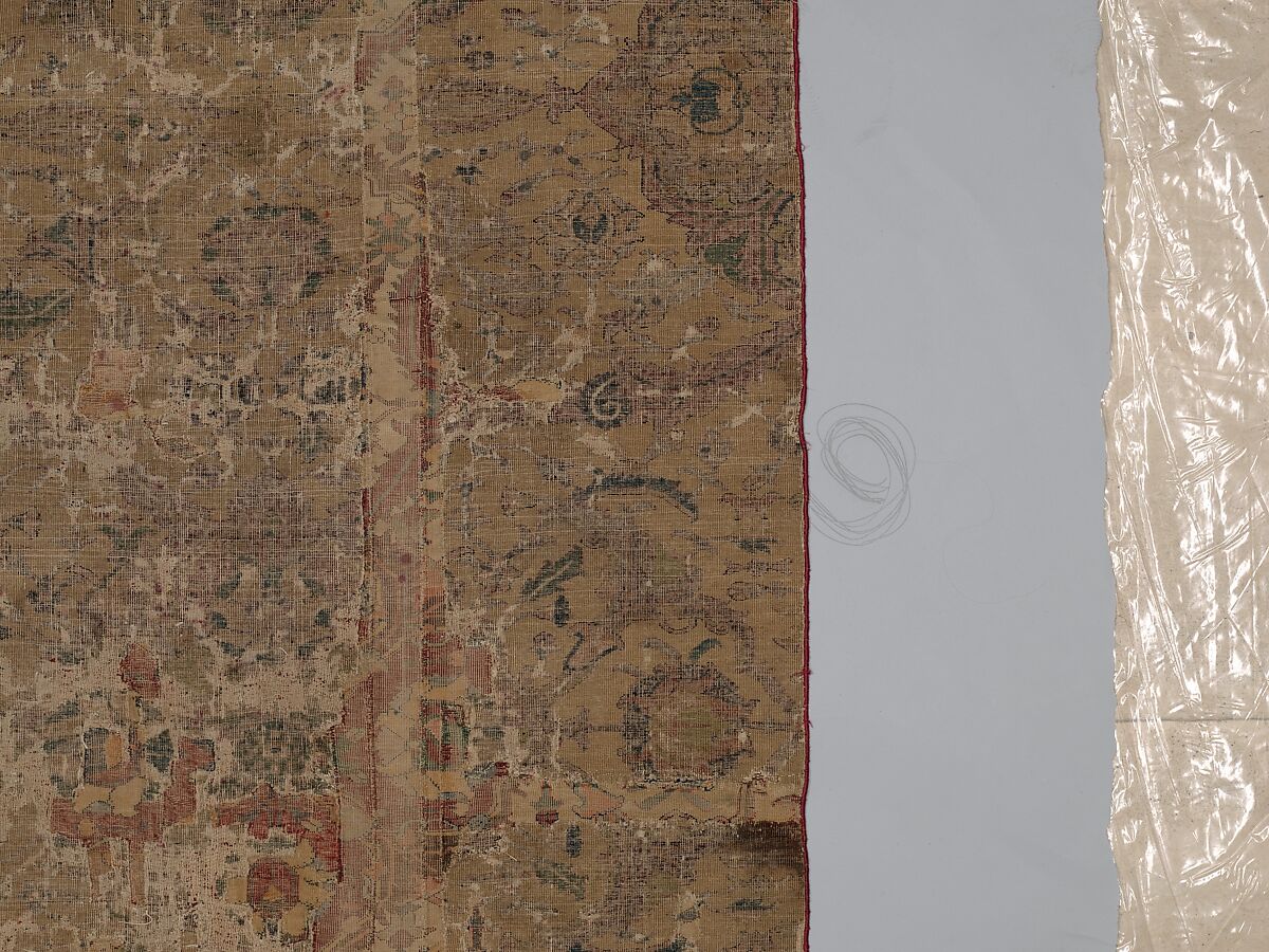 Carpet Fragment, Cotton (warp and weft), silk (weft), wool (pile); asymmetrically knotted pile