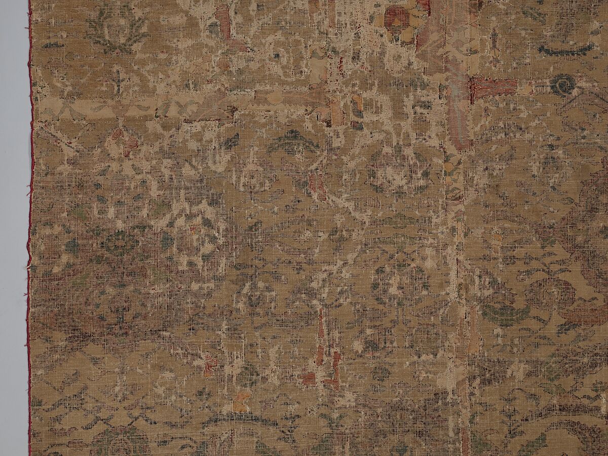 Carpet Fragment, Cotton (warp and weft), silk (weft), wool (pile); asymmetrically knotted pile