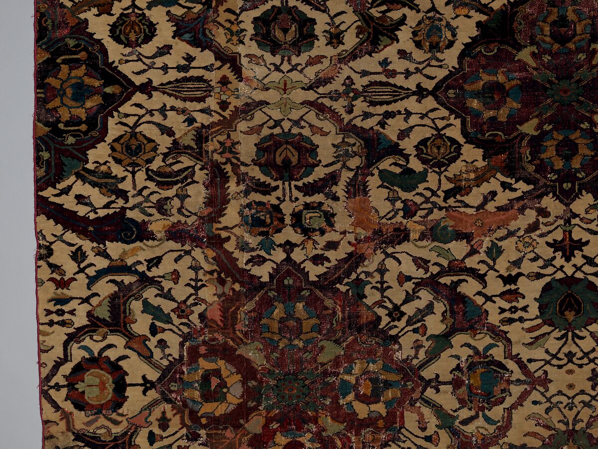 Carpet Fragment, Cotton (warp and weft), silk (weft), wool (pile); asymmetrically knotted pile