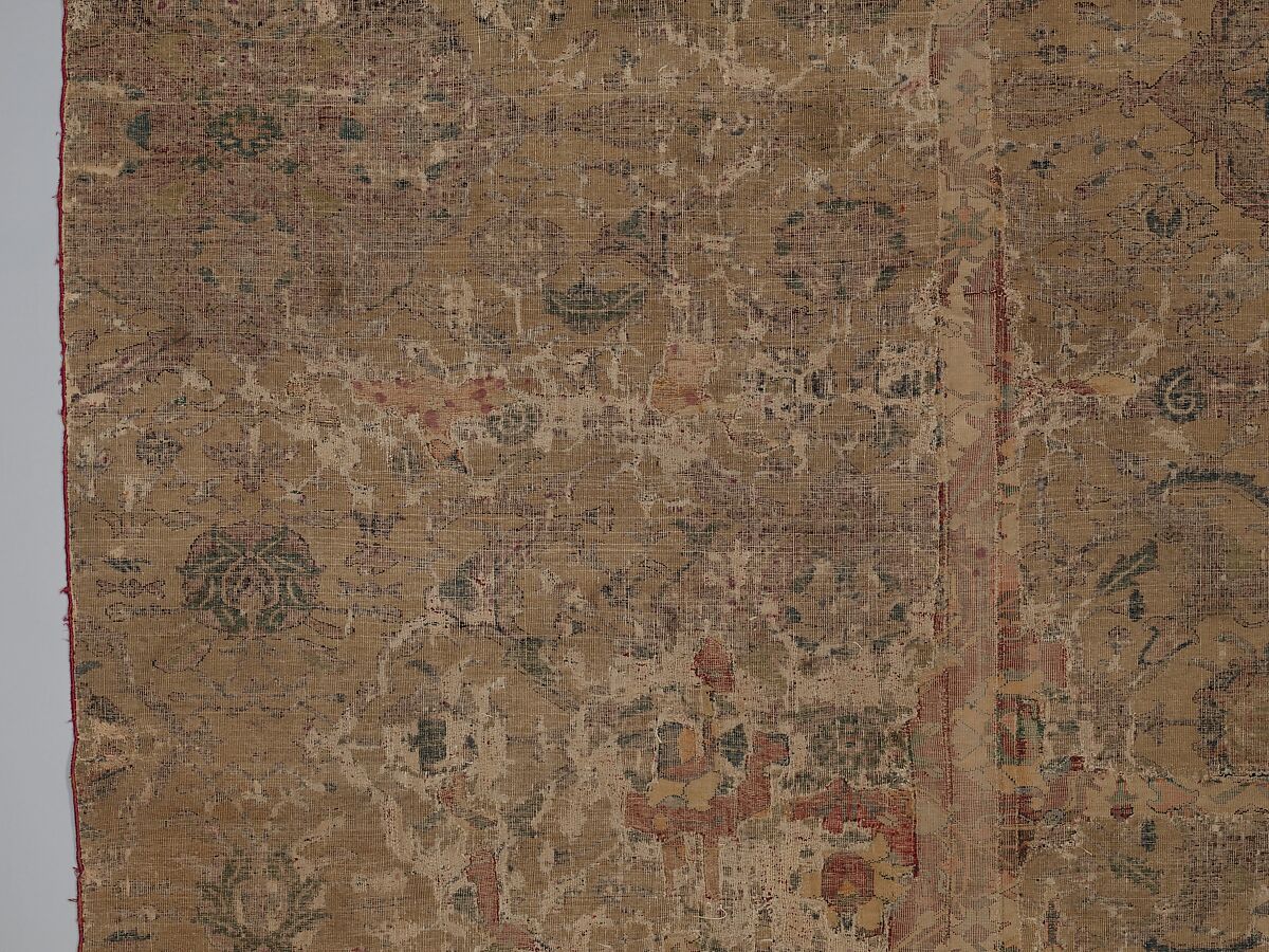 Carpet Fragment, Cotton (warp and weft), silk (weft), wool (pile); asymmetrically knotted pile