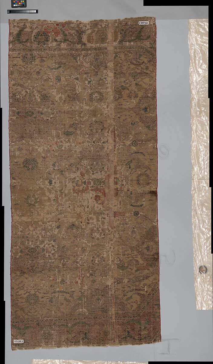 Carpet Fragment, Cotton (warp and weft), silk (weft), wool (pile); asymmetrically knotted pile
