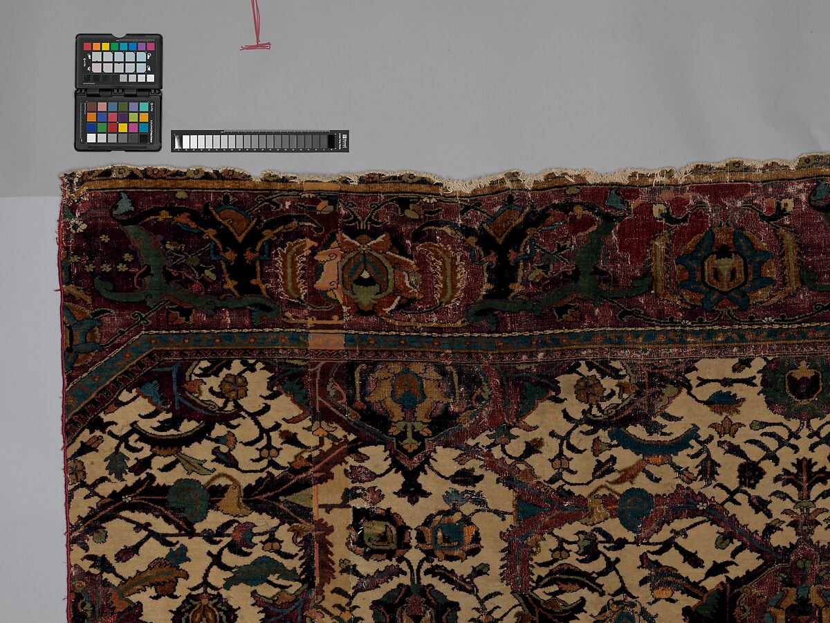 Carpet Fragment, Cotton (warp and weft), silk (weft), wool (pile); asymmetrically knotted pile