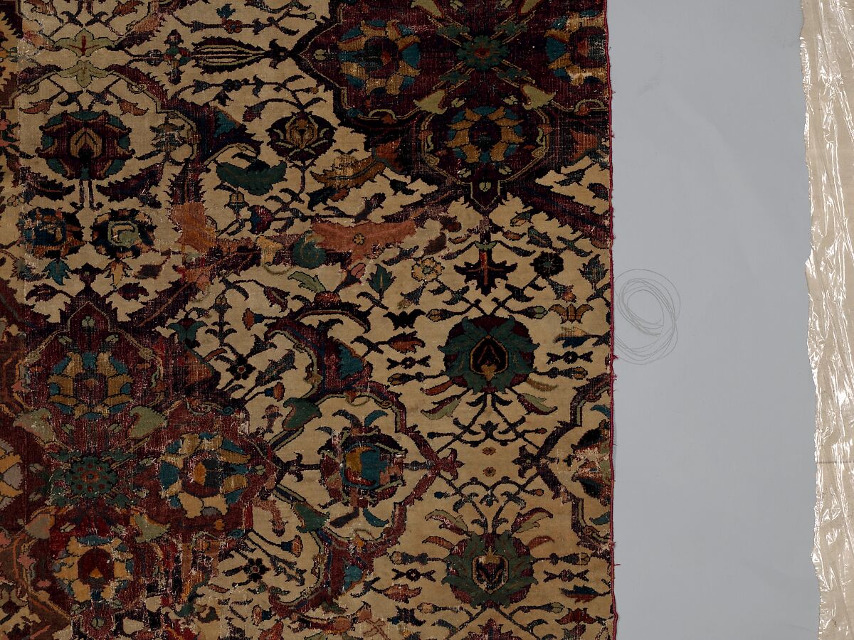 Carpet Fragment, Cotton (warp and weft), silk (weft), wool (pile); asymmetrically knotted pile