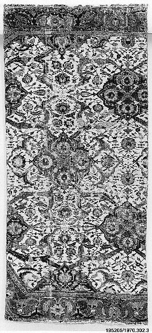 Carpet Fragment, Cotton (warp and weft), silk (weft), wool (pile); asymmetrically knotted pile