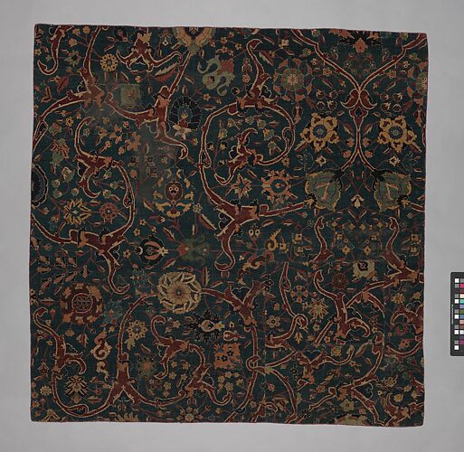 Blue-ground Carpet Fragment with Scrolling Floral Vines