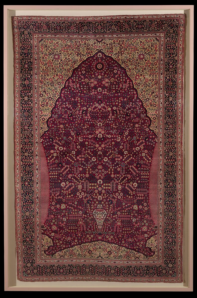 Pashmina Carpet with Gateway-and-Millefleur Pattern, Cotton (warp and weft), pashmina wool (pile); asymmetrically knotted pile