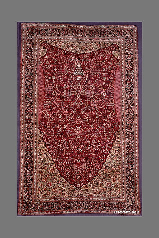 Pashmina Carpet with Gateway-and-Millefleur Pattern, Cotton (warp and weft), pashmina wool (pile); asymmetrically knotted pile