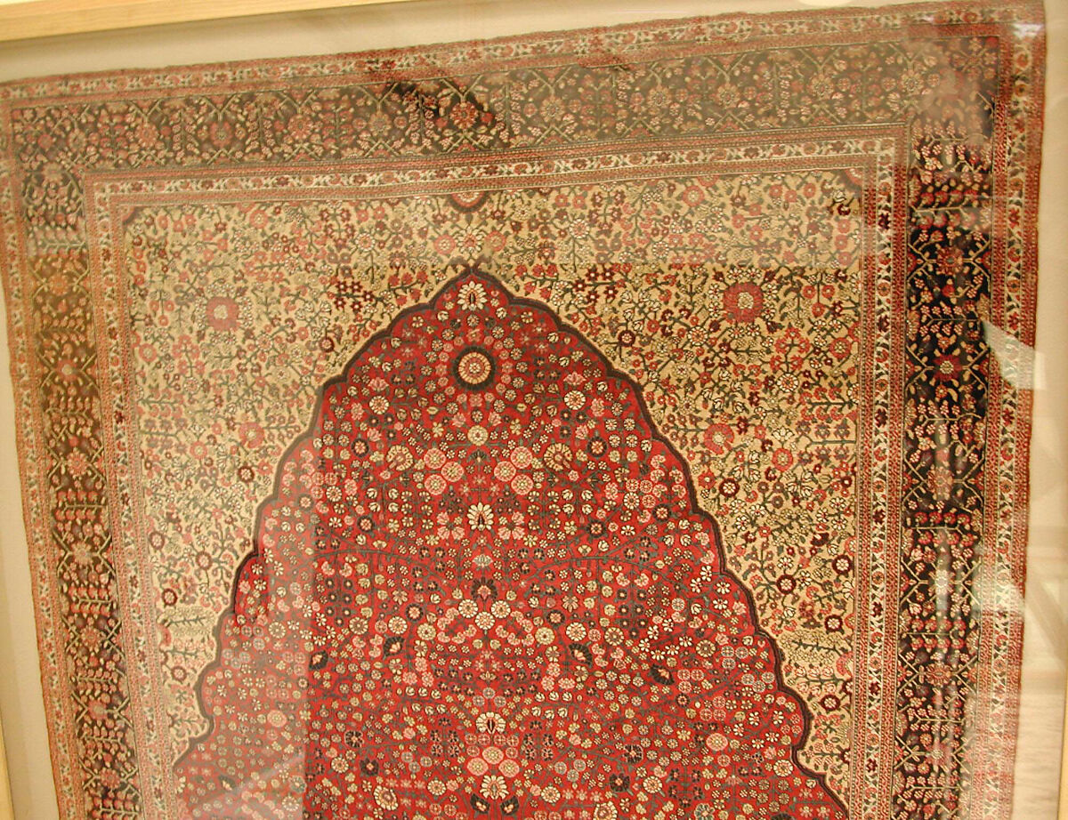 Pashmina Carpet with Gateway-and-Millefleur Pattern, Cotton (warp and weft), pashmina wool (pile); asymmetrically knotted pile