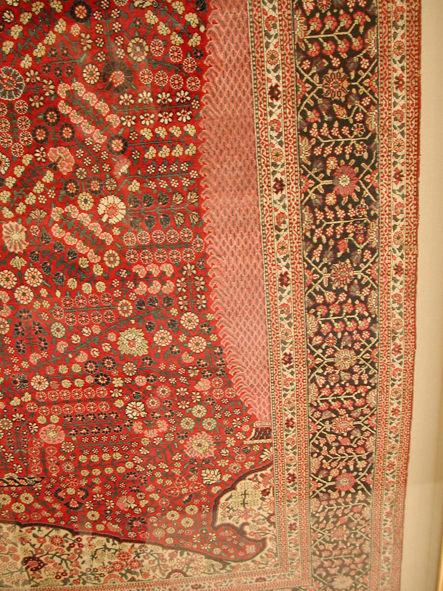 Pashmina Carpet with Gateway-and-Millefleur Pattern, Cotton (warp and weft), pashmina wool (pile); asymmetrically knotted pile
