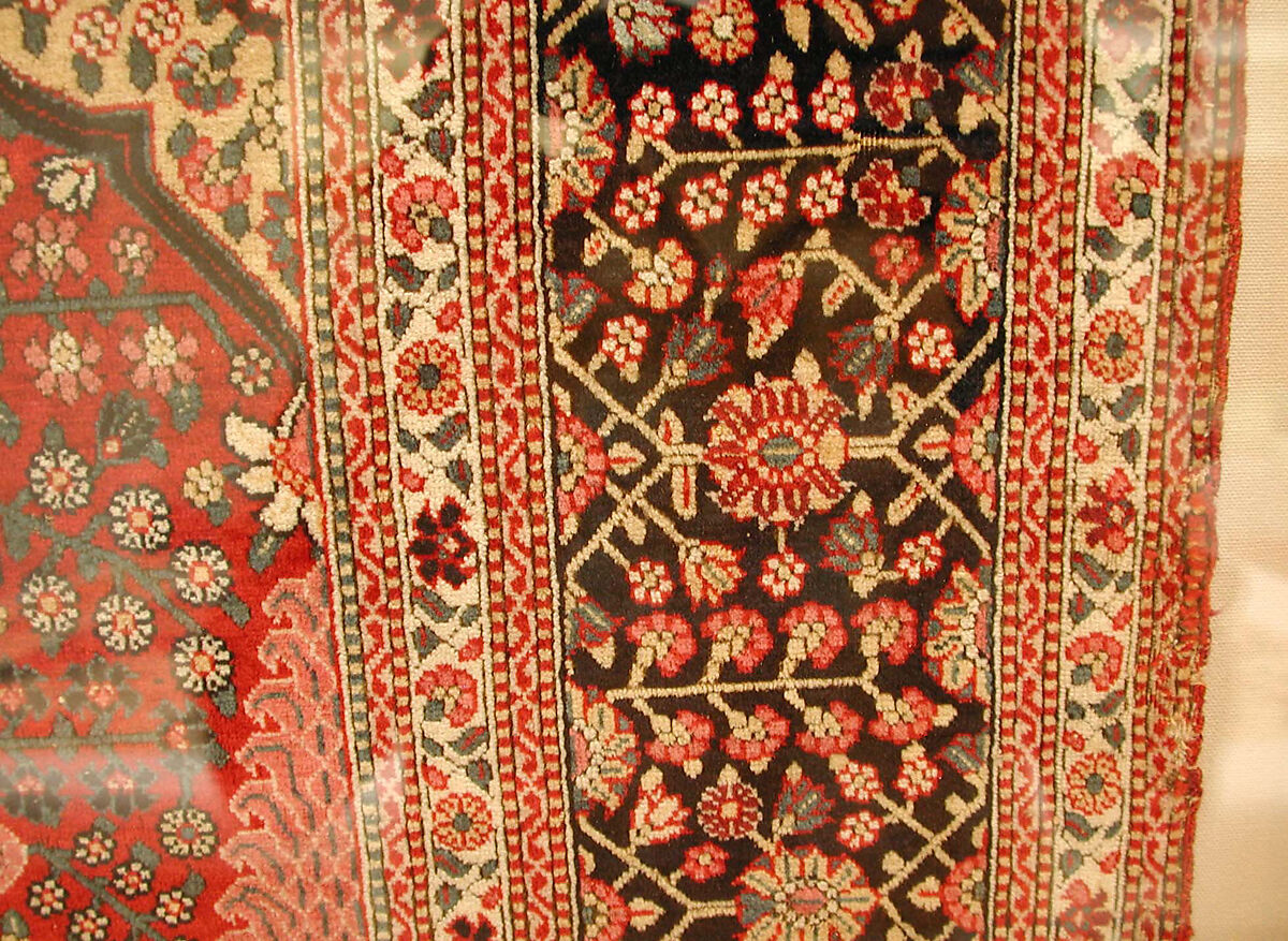 Pashmina Carpet with Gateway-and-Millefleur Pattern, Cotton (warp and weft), pashmina wool (pile); asymmetrically knotted pile