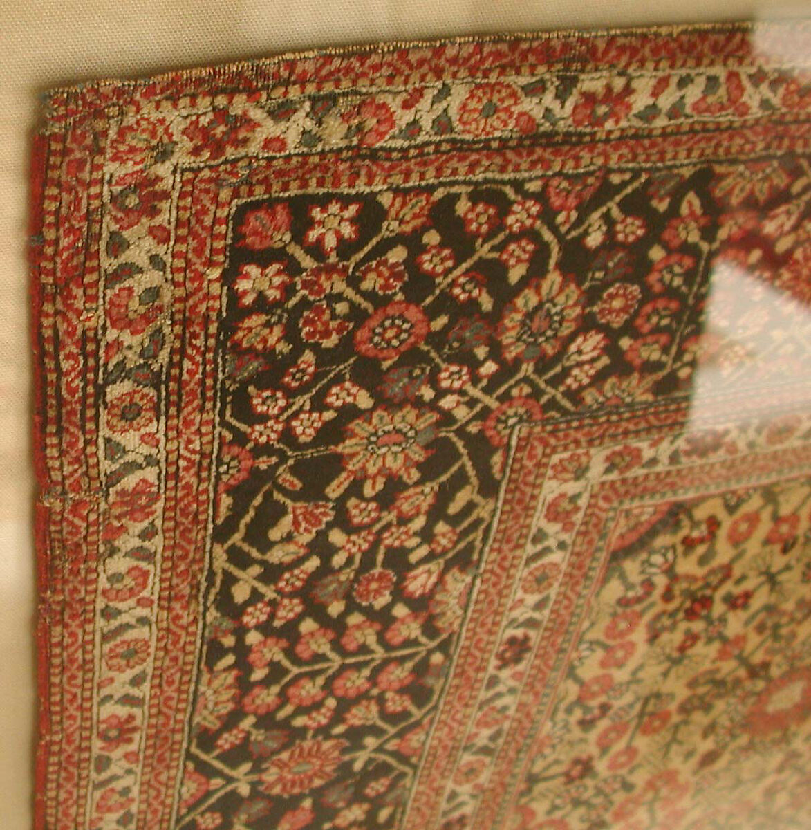 Pashmina Carpet with Gateway-and-Millefleur Pattern, Cotton (warp and weft), pashmina wool (pile); asymmetrically knotted pile