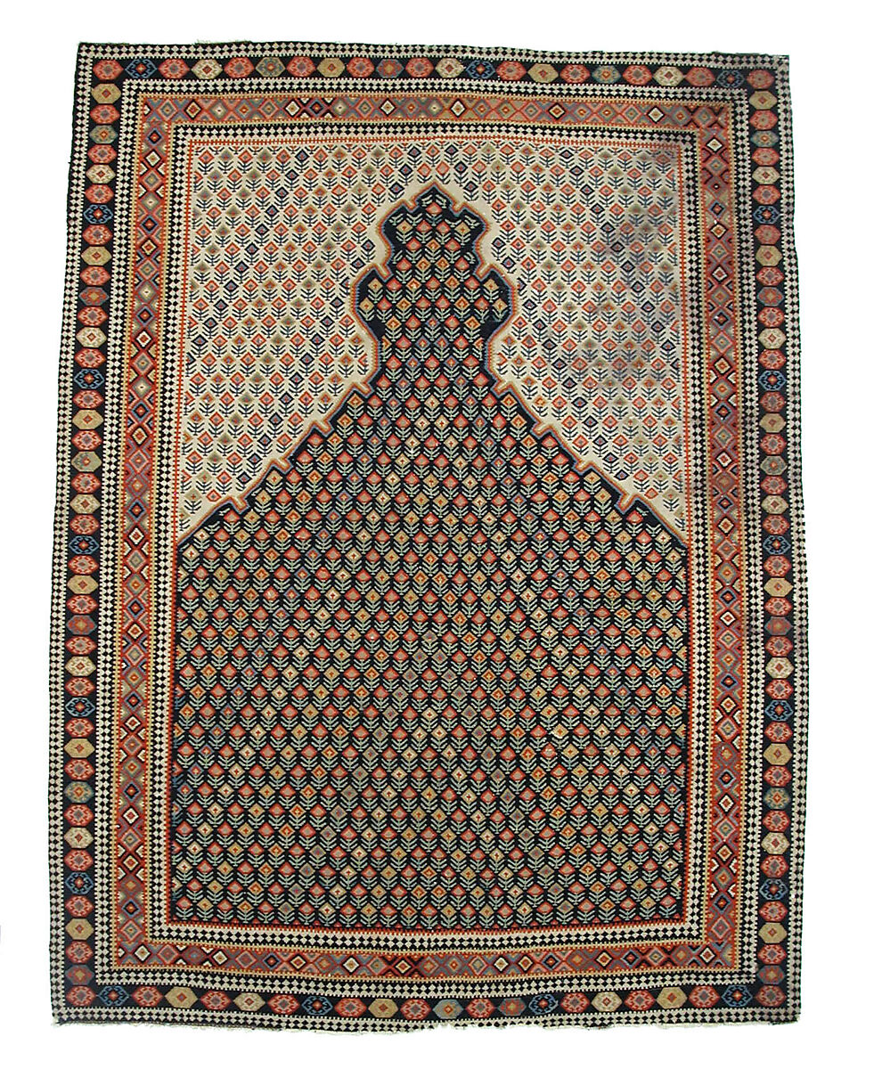 "Senneh" Prayer Rug, Cotton (warp), wool (weft); tapestry-woven