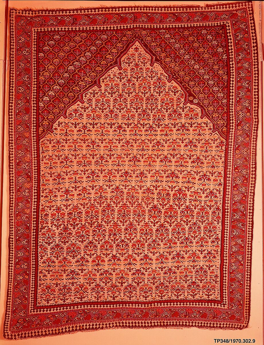 "Senneh" Prayer Rug, Cotton (warp), wool (weft); tapestry-woven