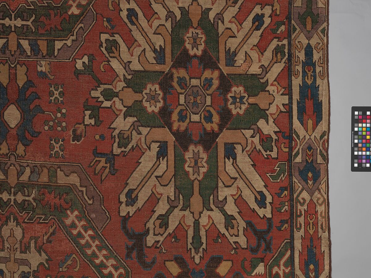 Carpet with Geometricized Floral Design, Wool (warp, weft, and pile); symmetrically knotted pile